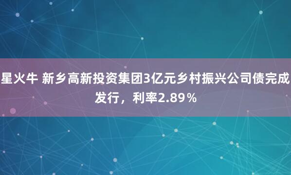 星火牛 新乡高新投资集团3亿元乡村振兴公司债完成发行，利率2.89％